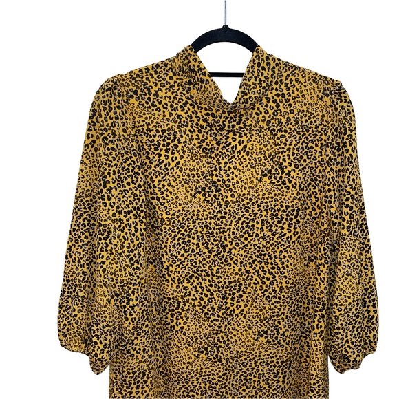 NANETTE LEPORE Drop Waist Pleated Hem Cheetah Print Dress In Black Gold Sz 12 - Picture 5 of 14